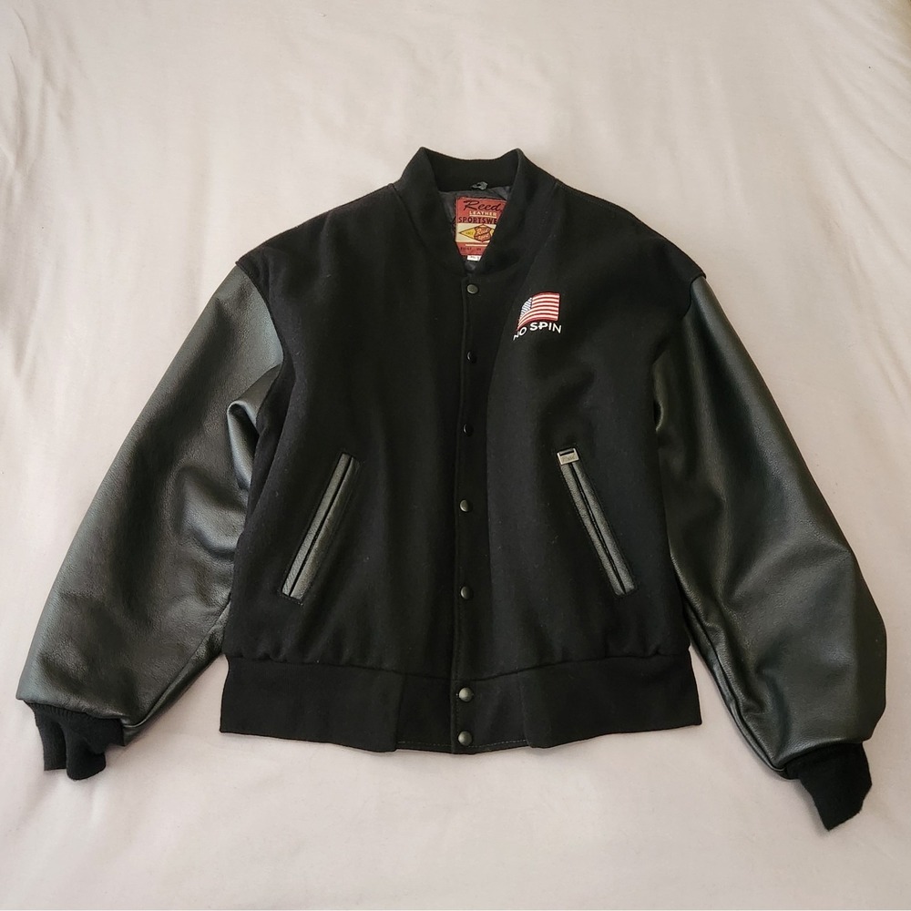 Reed Leather Sportswear Mens XL Wool Leather Varsity Jacket No Spin USA Black